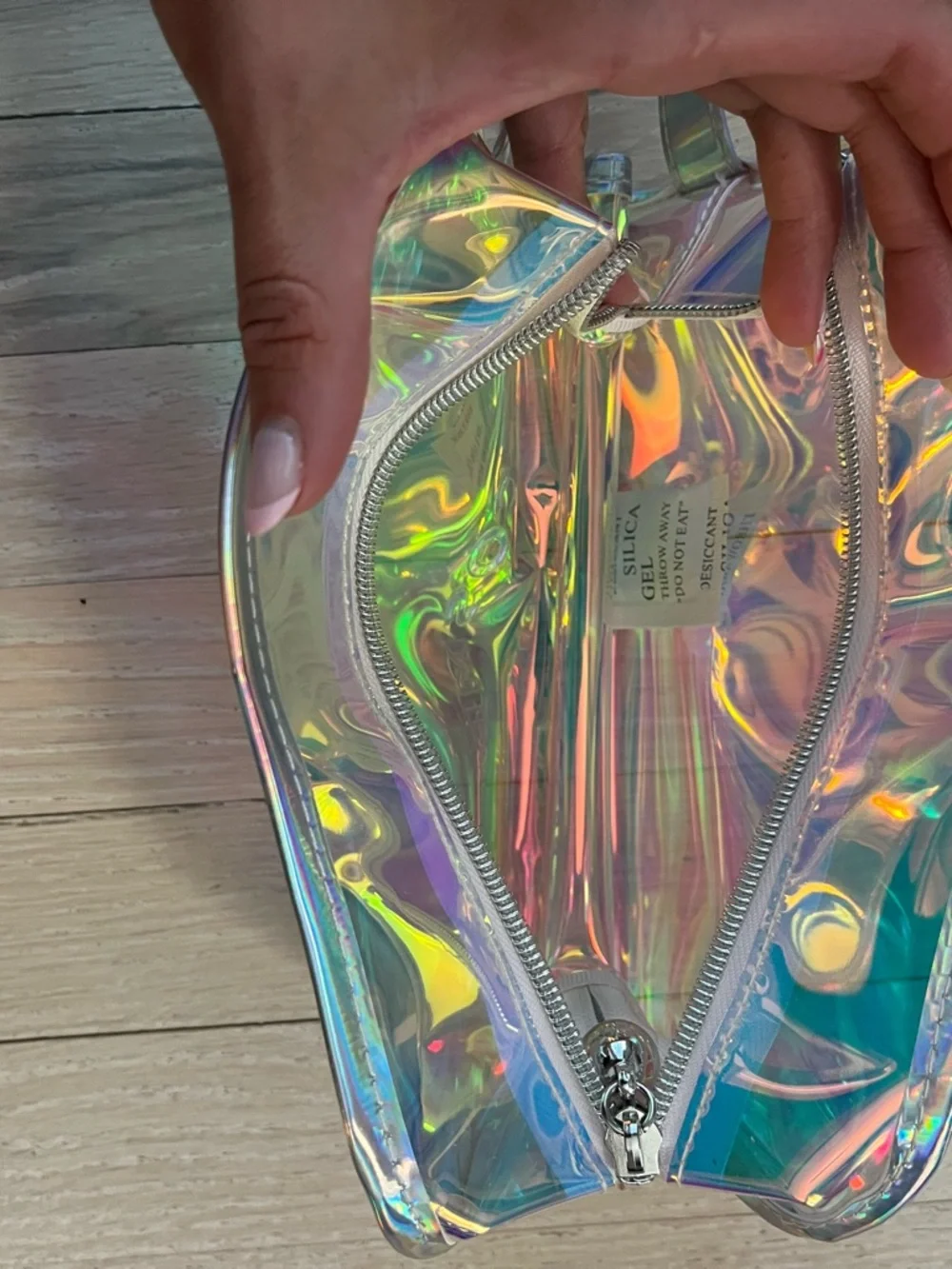 it cosmetics Holographic Cosmetic Pouch in Peach and Blue
